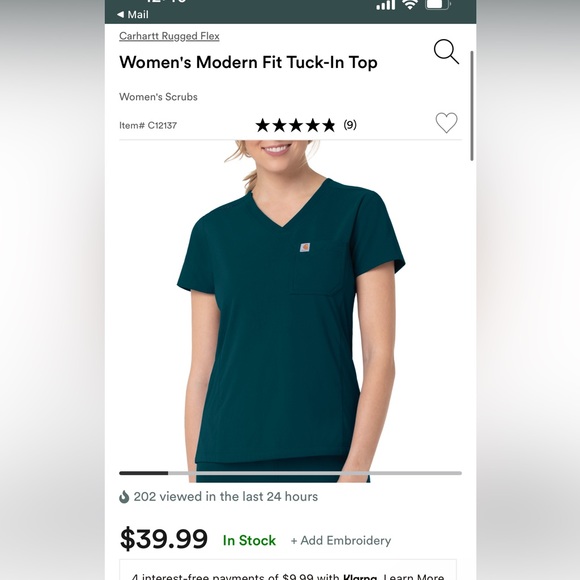 Carhartt Srub top in Caribbean blue - Picture 3 of 3